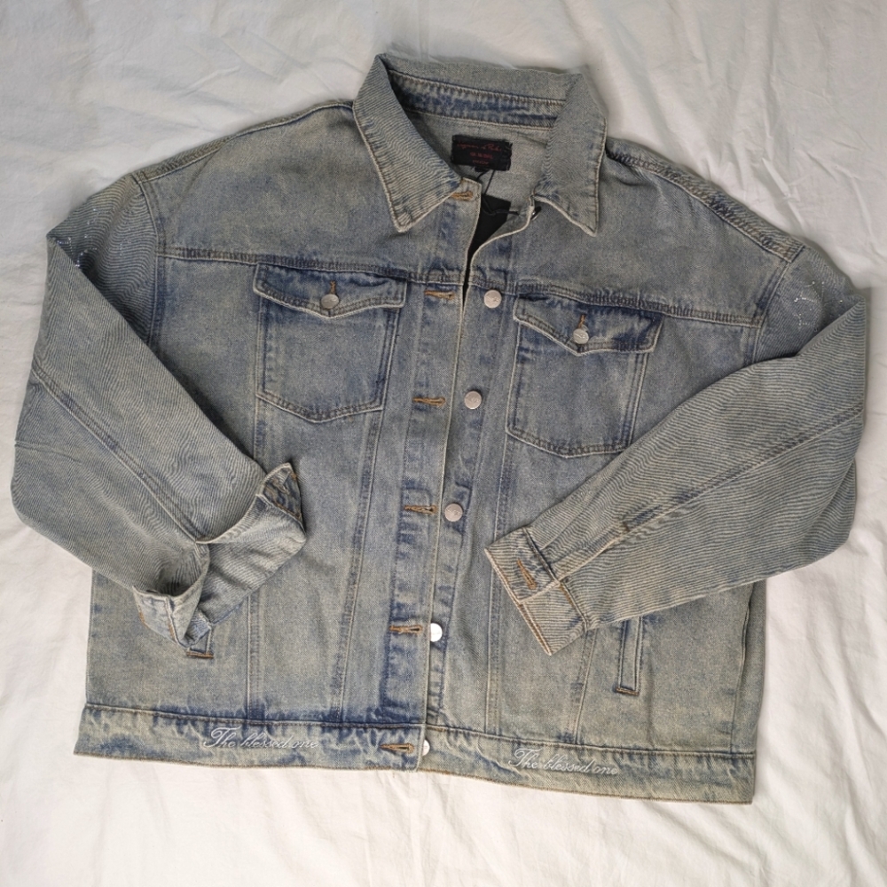 Rhinestone Embellished Denim Boyfriend Fit Denim Jacket By Liquor N Poker.